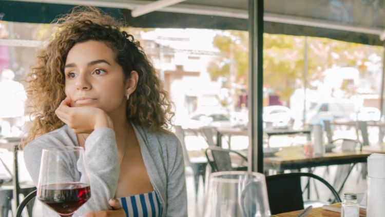 image, woman, bored, restaurant, travel fatigue