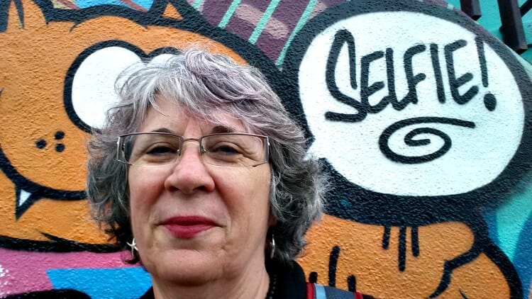 photo, image, selfie with graffiti, women welcoming women