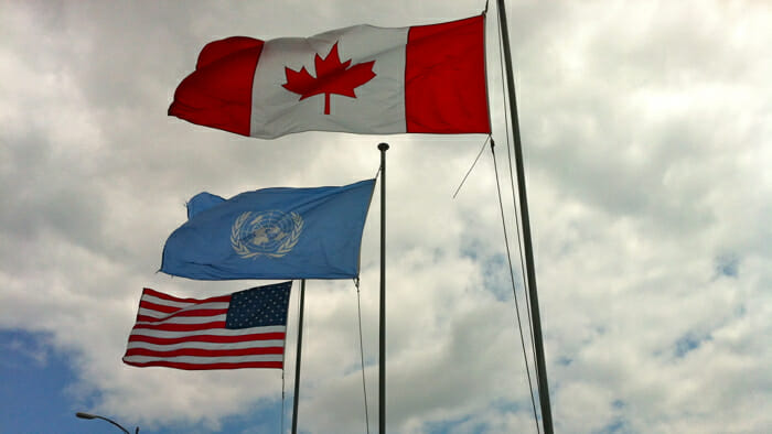 Getting there from Canada I crossed the Peace Bridge at Niagara Falls.